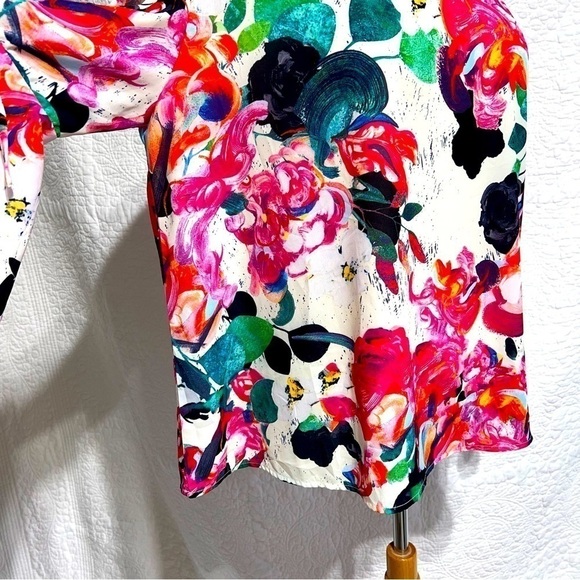 Orange Fashion Village Womens bright floral blouse, Size Large, #174 - Picture 11 of 12